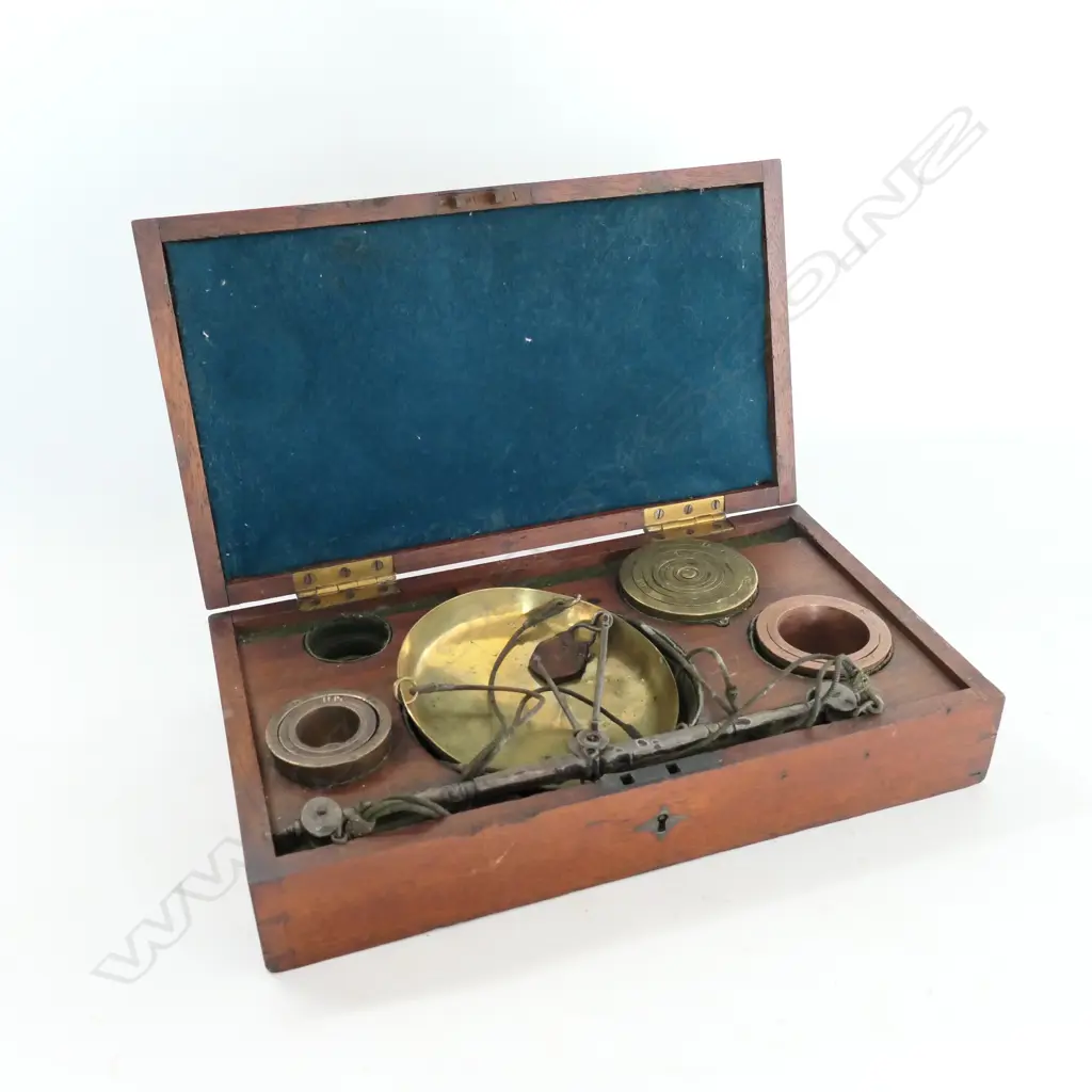 MAHOGANY BOXED SET OF SCALES & WEIGHTS... Image 1++